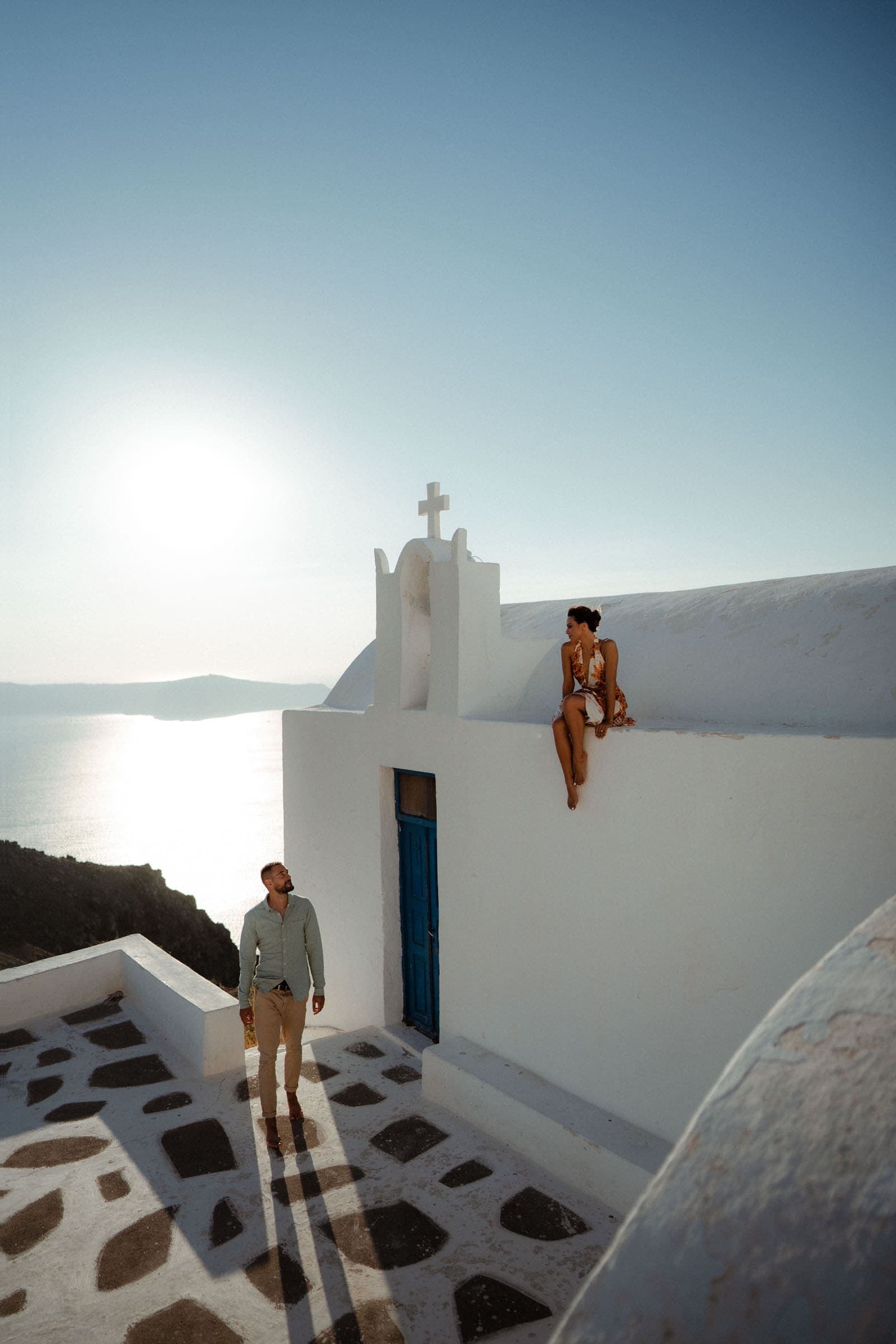 Couple enjoying their private photoshoot in Santorini.