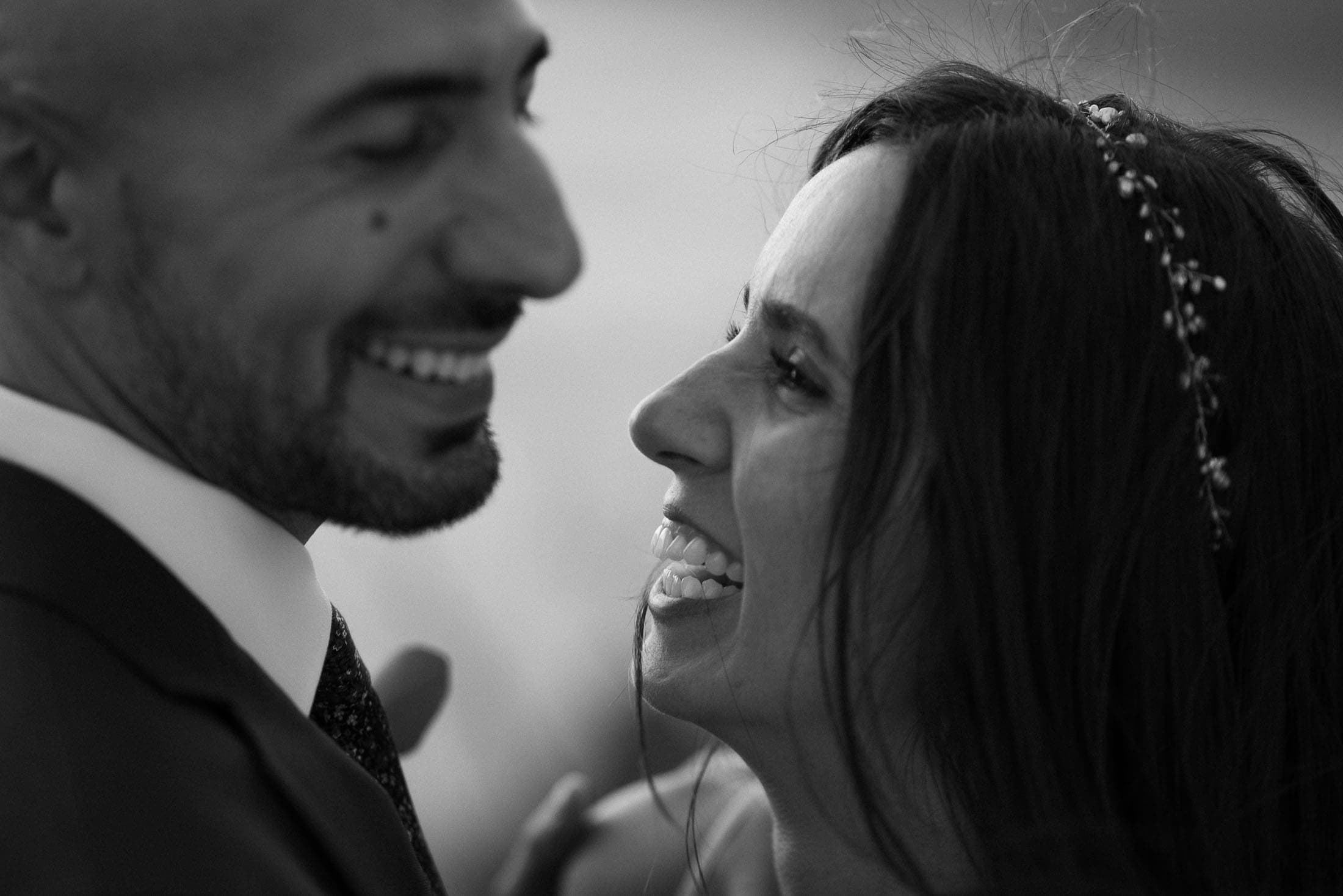 Couple laughing after they were announced hausband and wife.